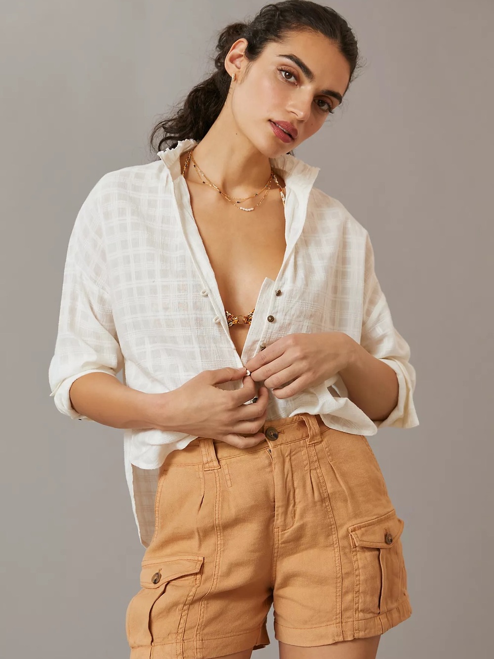 Pilcro gauzey button down white cotton blouse small Anthropologie